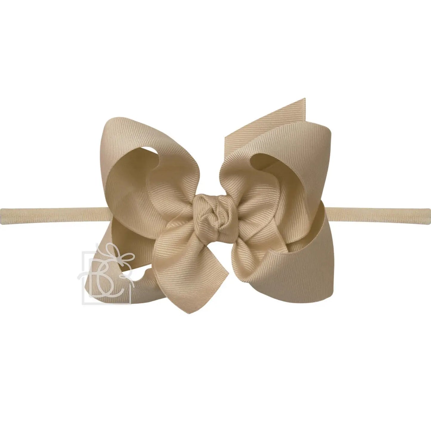 Nylon Headband with Large Bow in Oatmeal - Doodlebug's Children's Boutique