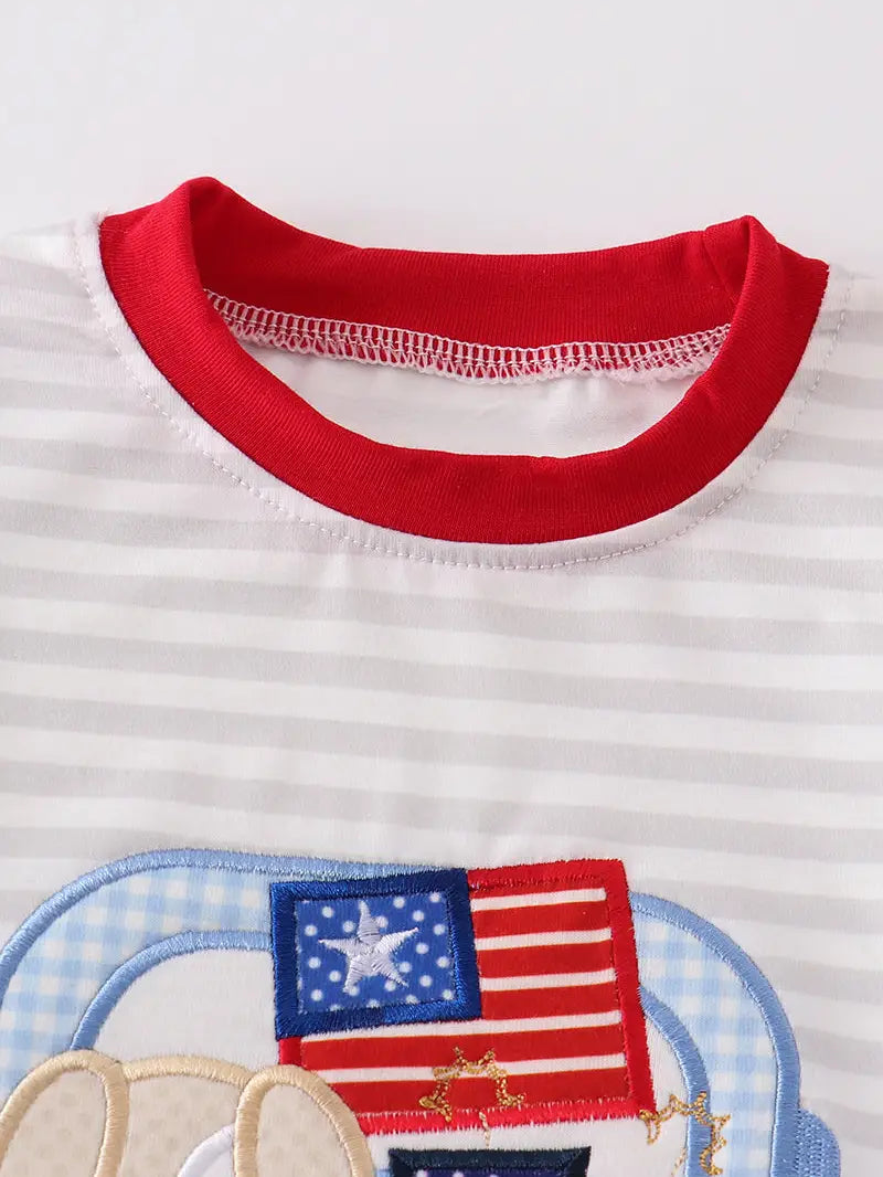 Flag Dog Car Patriotic Applique Romper - Doodlebug's Children's Boutique