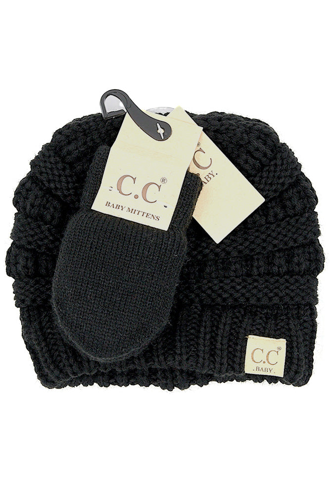 Black Ribbed Baby Beanie and Mittens Set - Doodlebug's Children's Boutique