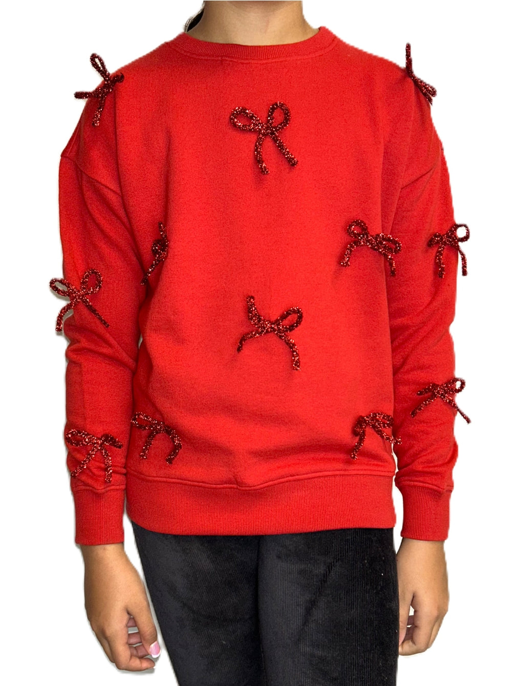 Red Bow Tinsel Sweatshirt - Doodlebug's Children's Boutique