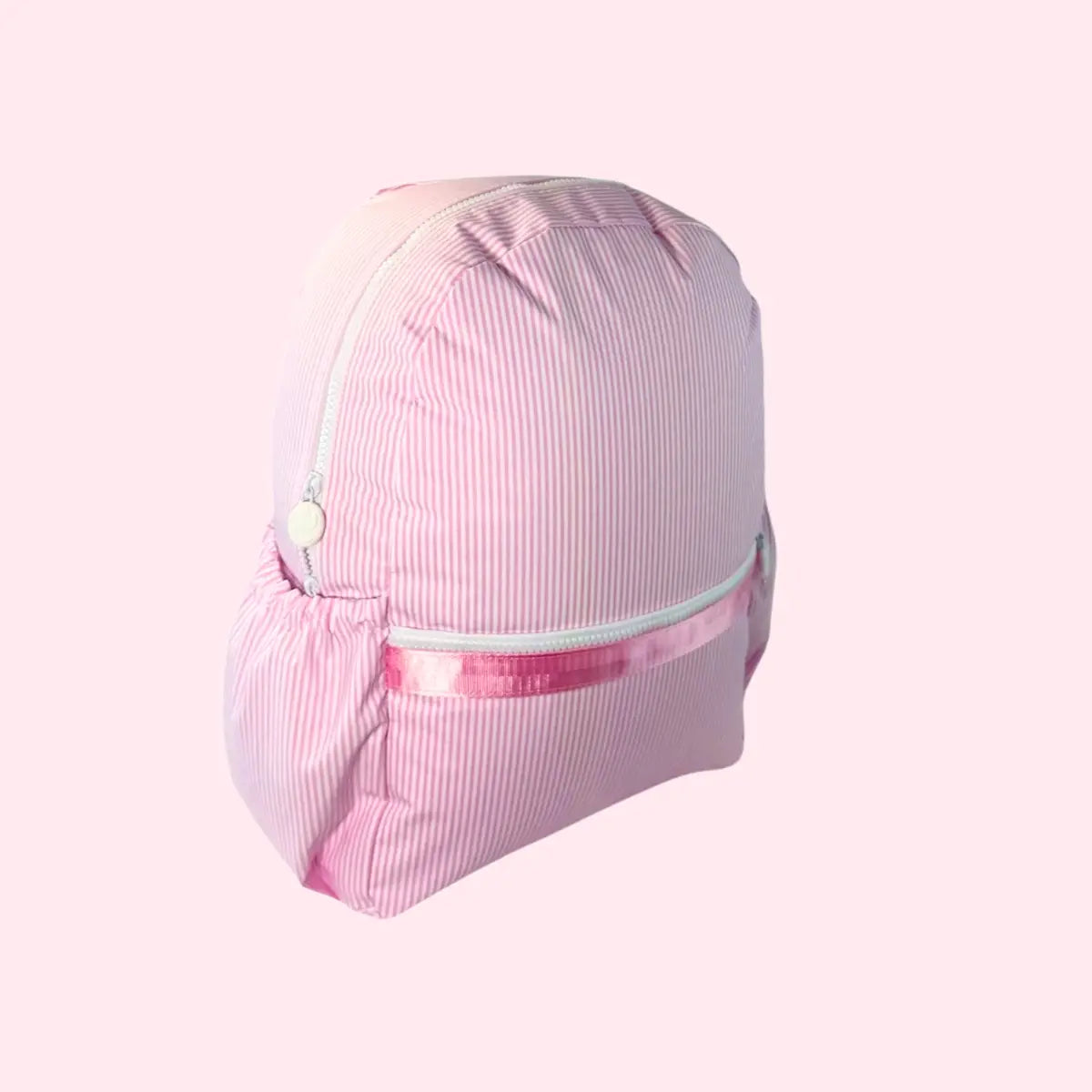Wipeable PInk Preppy Stripe Medium Backpack with Pockets
