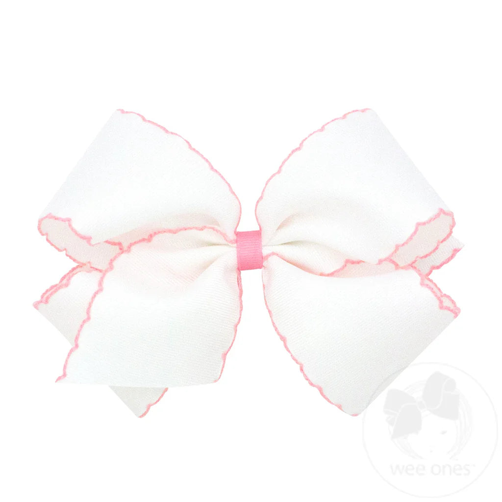 King Moonstitch Bow in White and Light Pink - Doodlebug's Children's Boutique