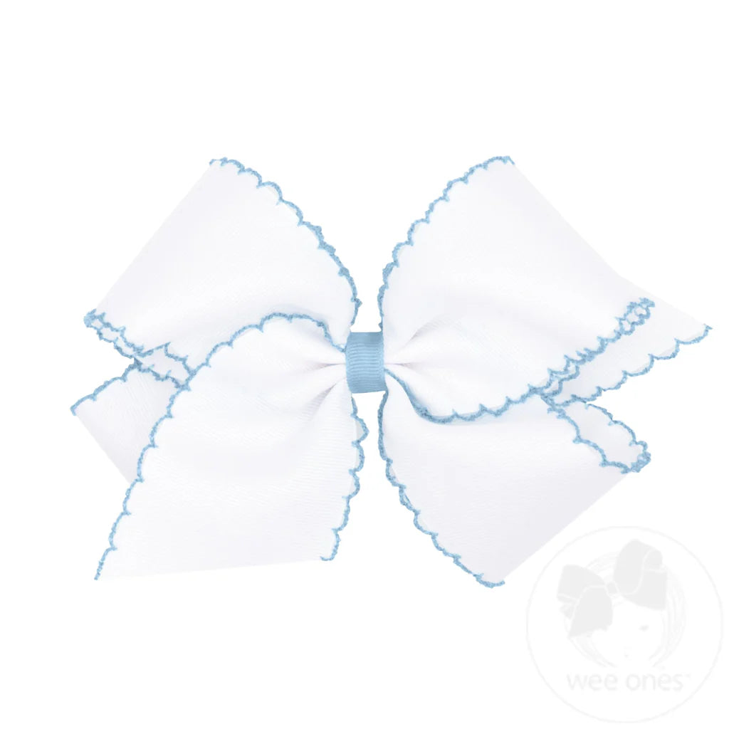 King Moonstitch Bow in White and Millennium Blue - Doodlebug's Children's Boutique