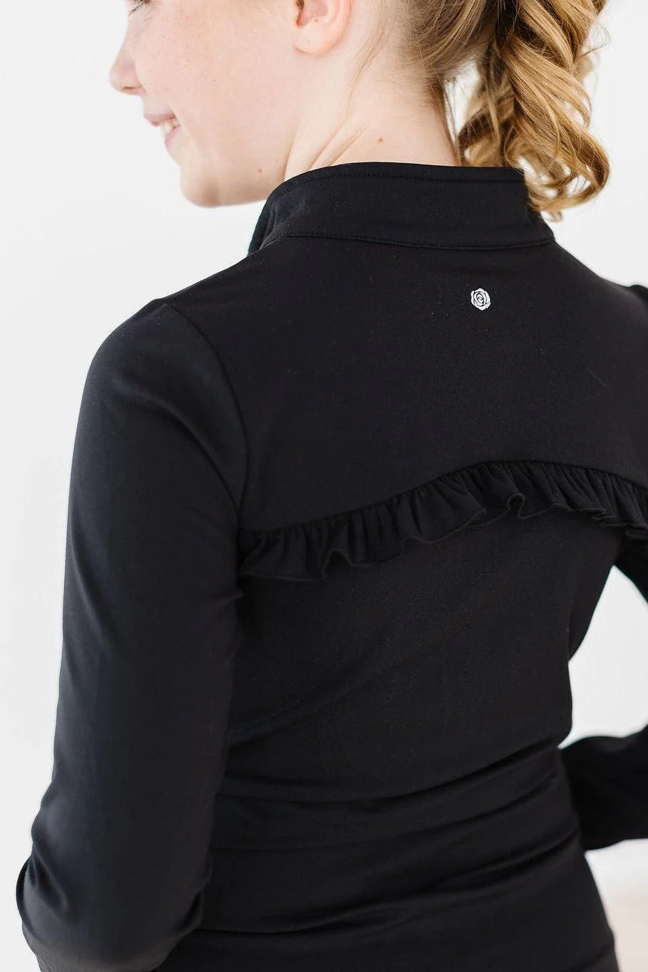 Balanced Black Full-Zip Ruffle Active Jacket - Doodlebug's Children's Boutique