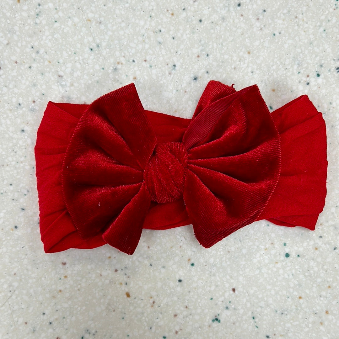 Wide Nylon Headband with Velvet Bow in Red - Doodlebug's Children's Boutique