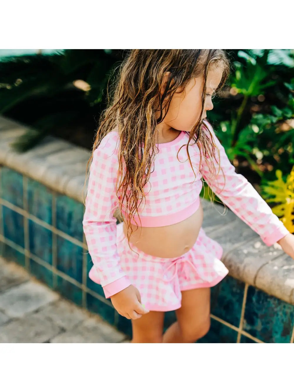 Skirt Bikini Swimsuit in Pink Gingham - Doodlebug's Children's Boutique