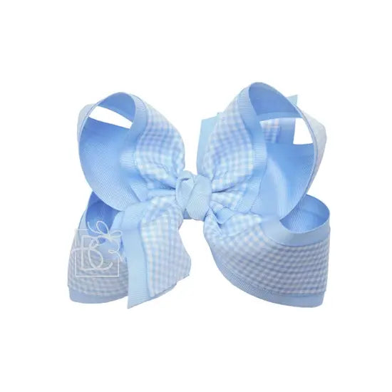Huge Layered Gingham Bow in Blue - Doodlebug's Children's Boutique