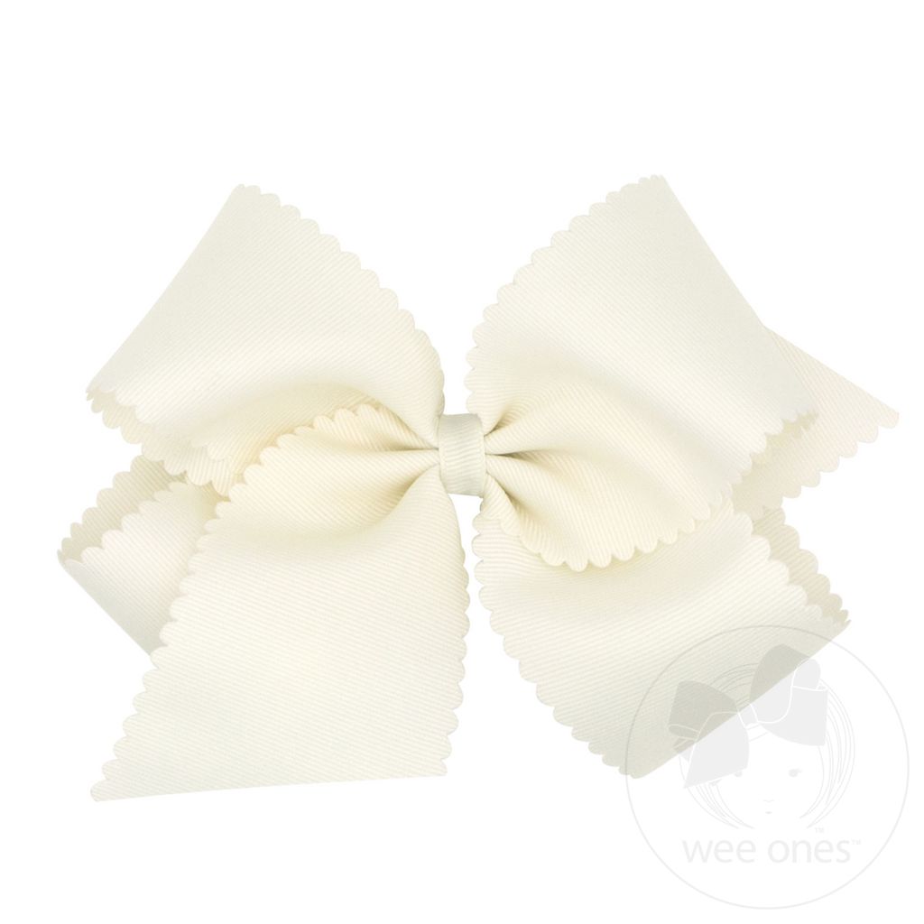 King Grosgrain Bow with Scalloped Edge in Antique White - Doodlebug's Children's Boutique