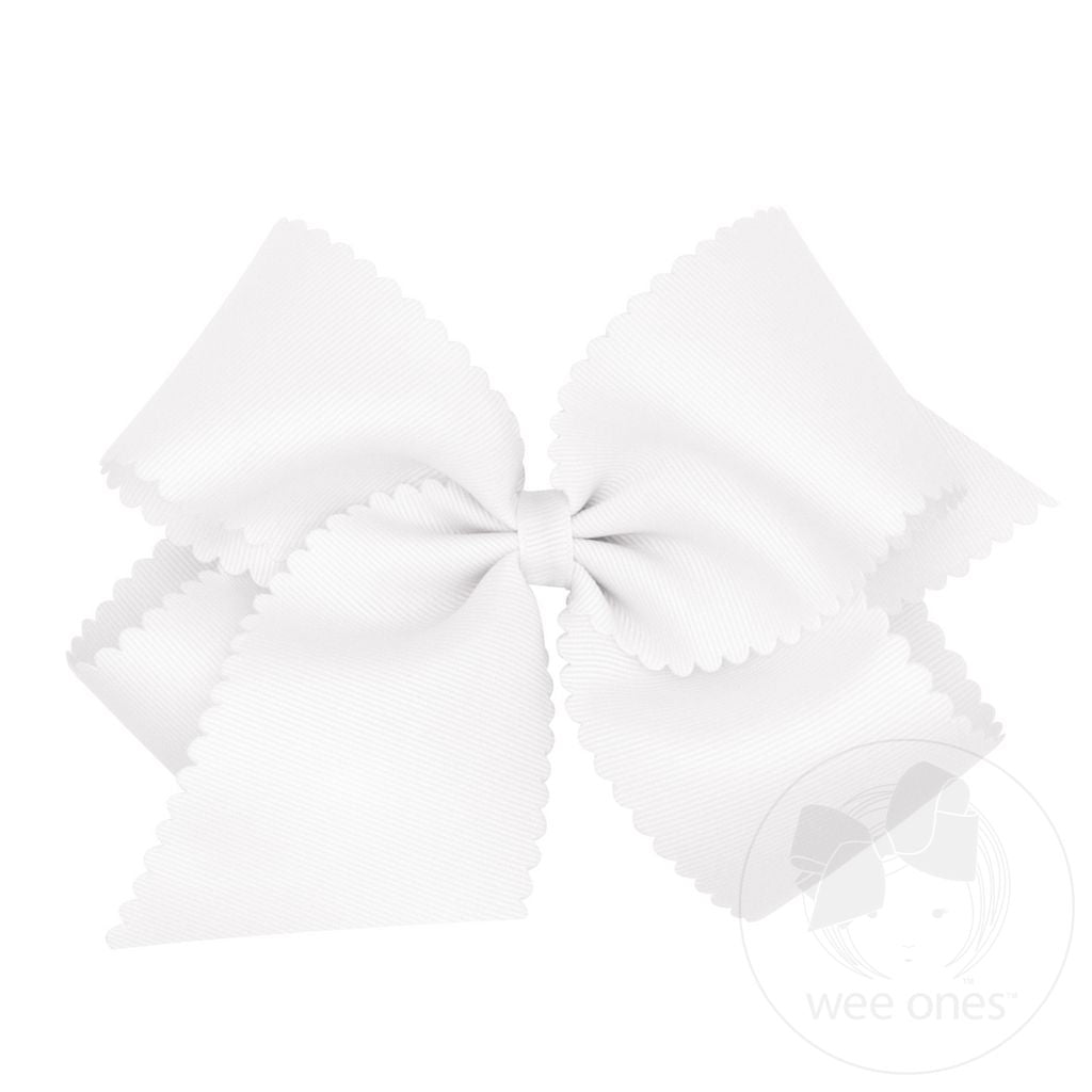 King Grosgrain Bow with Scalloped Edge in White - Doodlebug's Children's Boutique