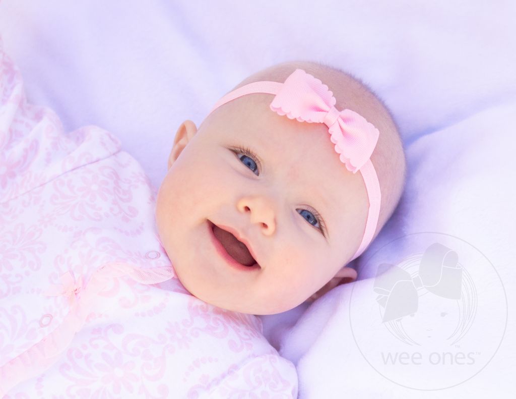 Small Scalloped Edge Bow Headband in Light PInk - Doodlebug's Children's Boutique