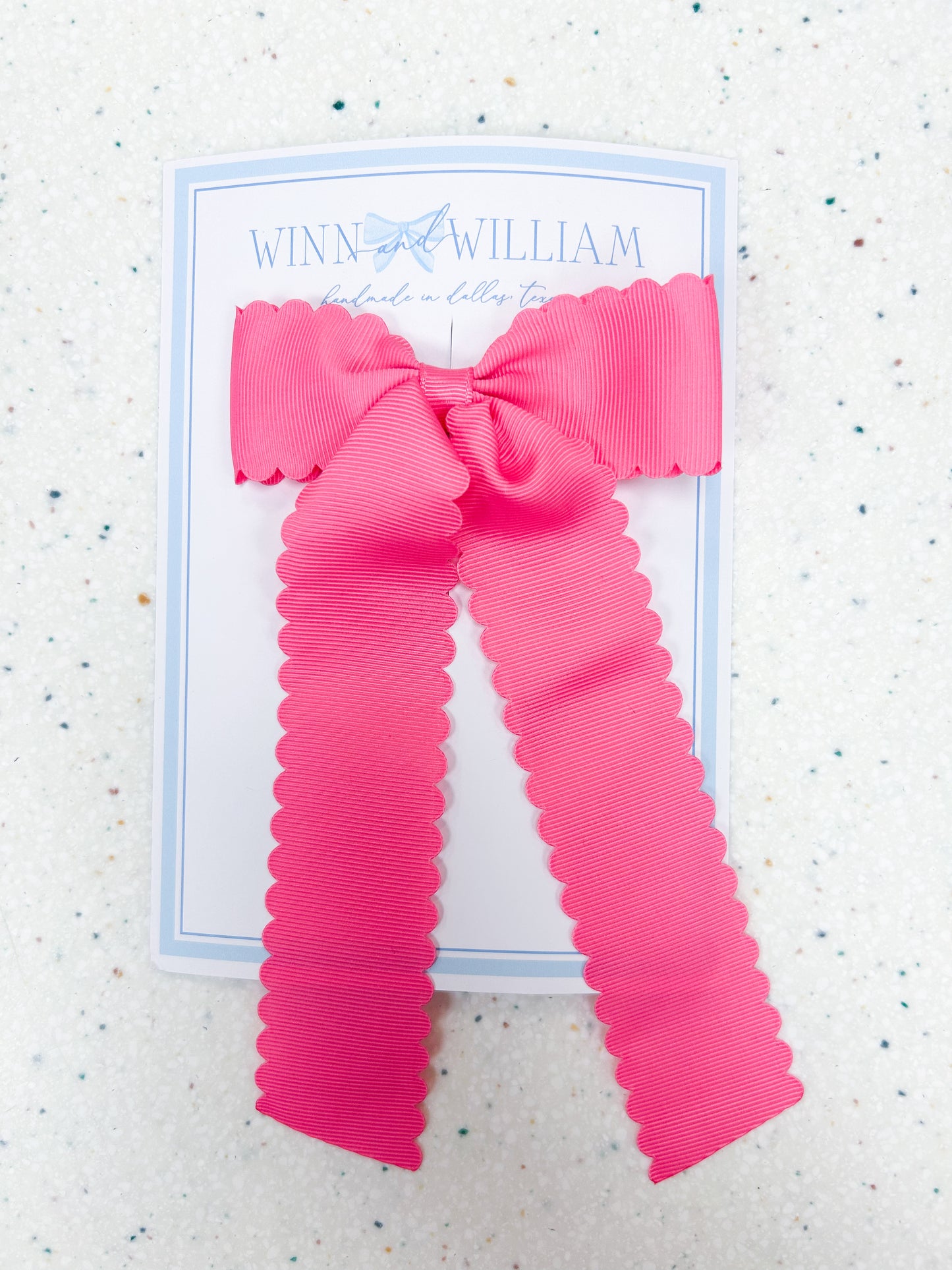 Bright Pink Scalloped Long-Tail Bow - Doodlebug's Children's Boutique