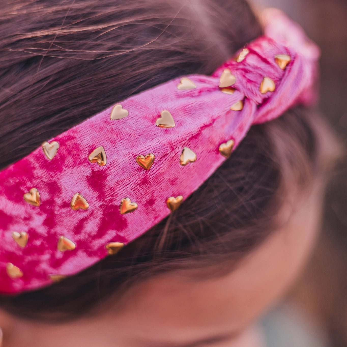 Gold Heart Pink Velvet Headband - Doodlebug's Children's Boutique