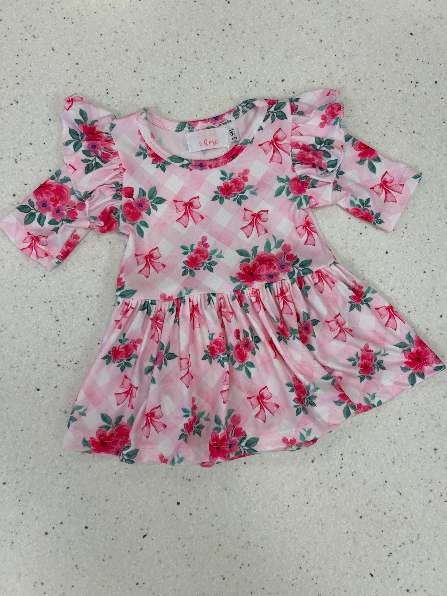 Gingham Bows 3/4 Sleeve Twirl Bodysuit - Doodlebug's Children's Boutique