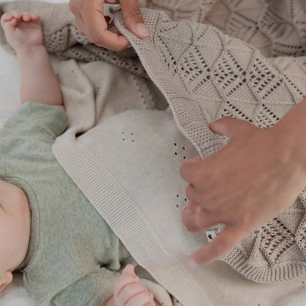 Ivory Knitted Pointelle Blanket