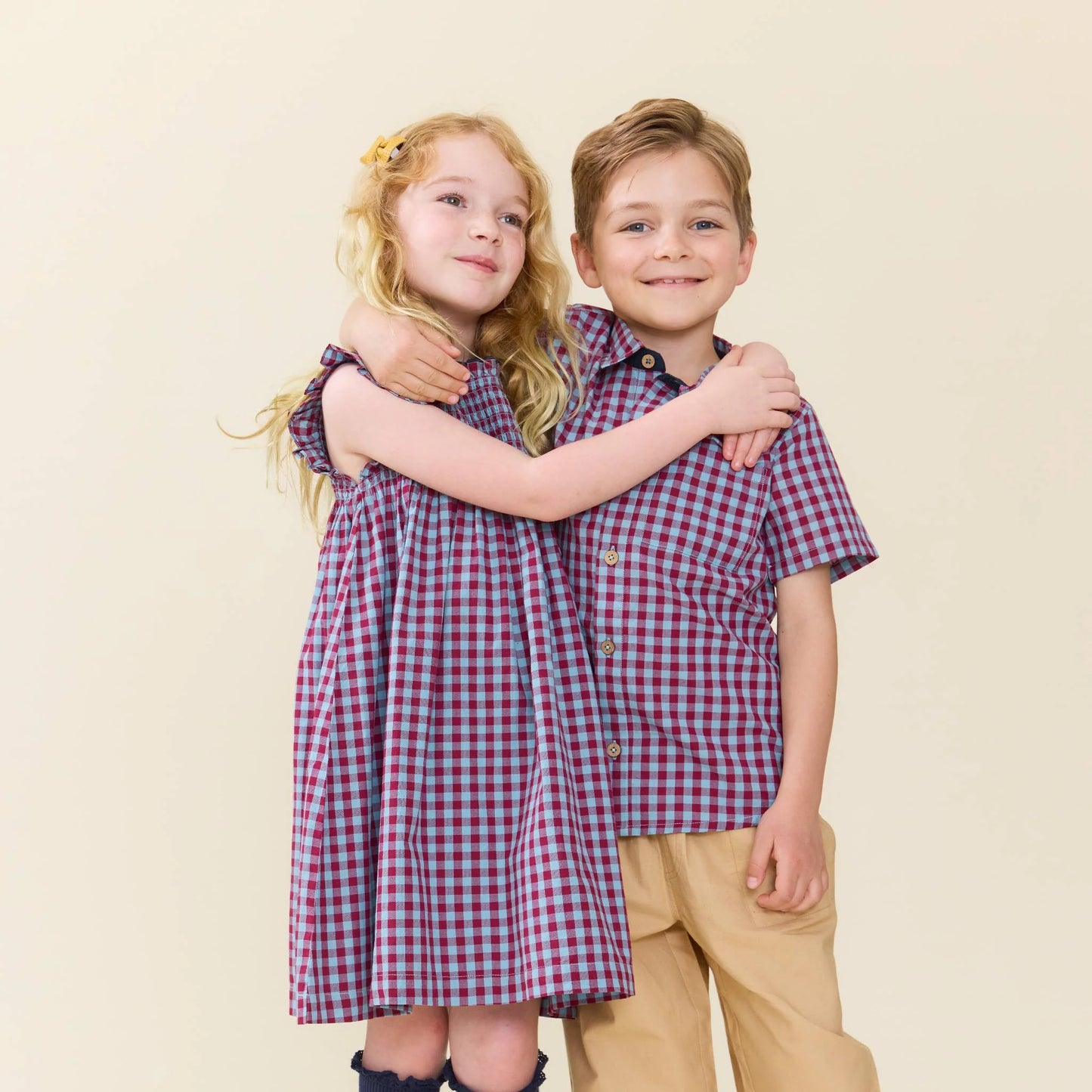 Stevie Dress in Red & Blue Check - Doodlebug's Children's Boutique