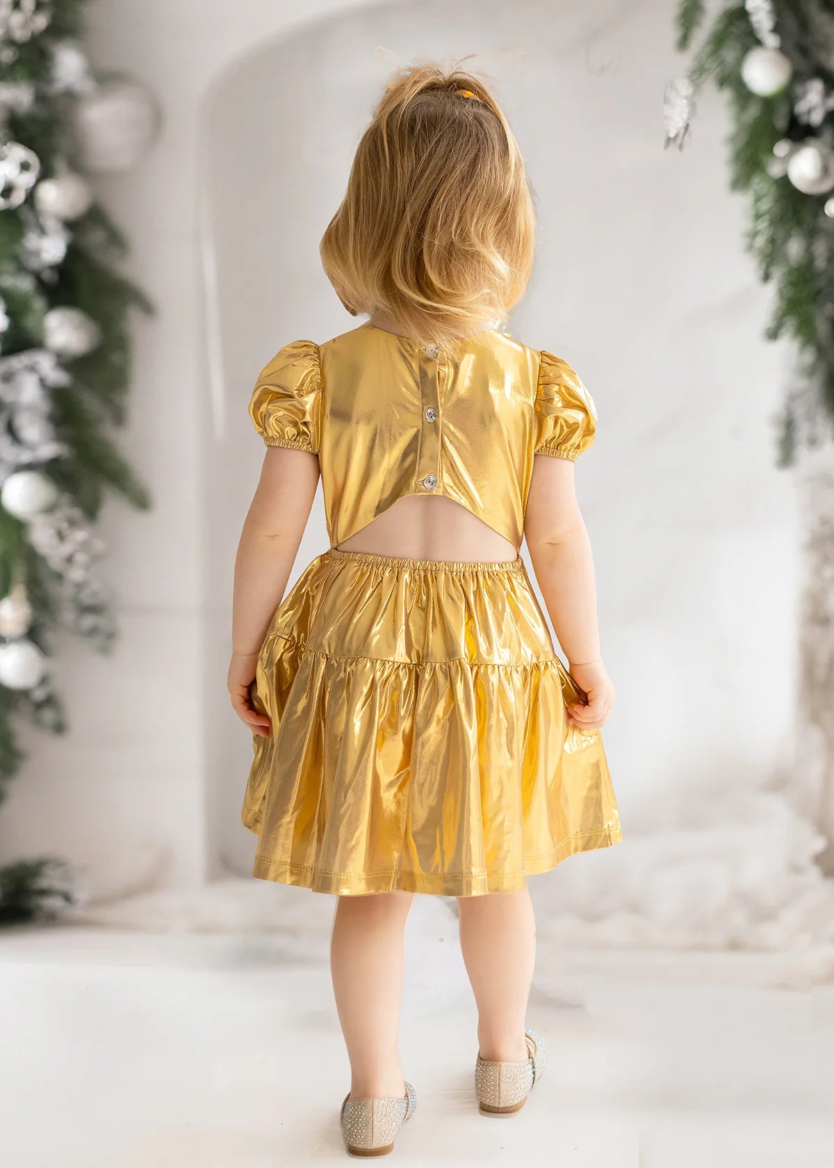 Ring a Ding Shimmery Gold Dress - Doodlebug's Children's Boutique