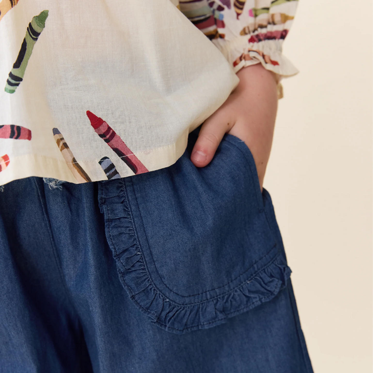 Bailey Ruffle Pant in Chambray - Doodlebug's Children's Boutique