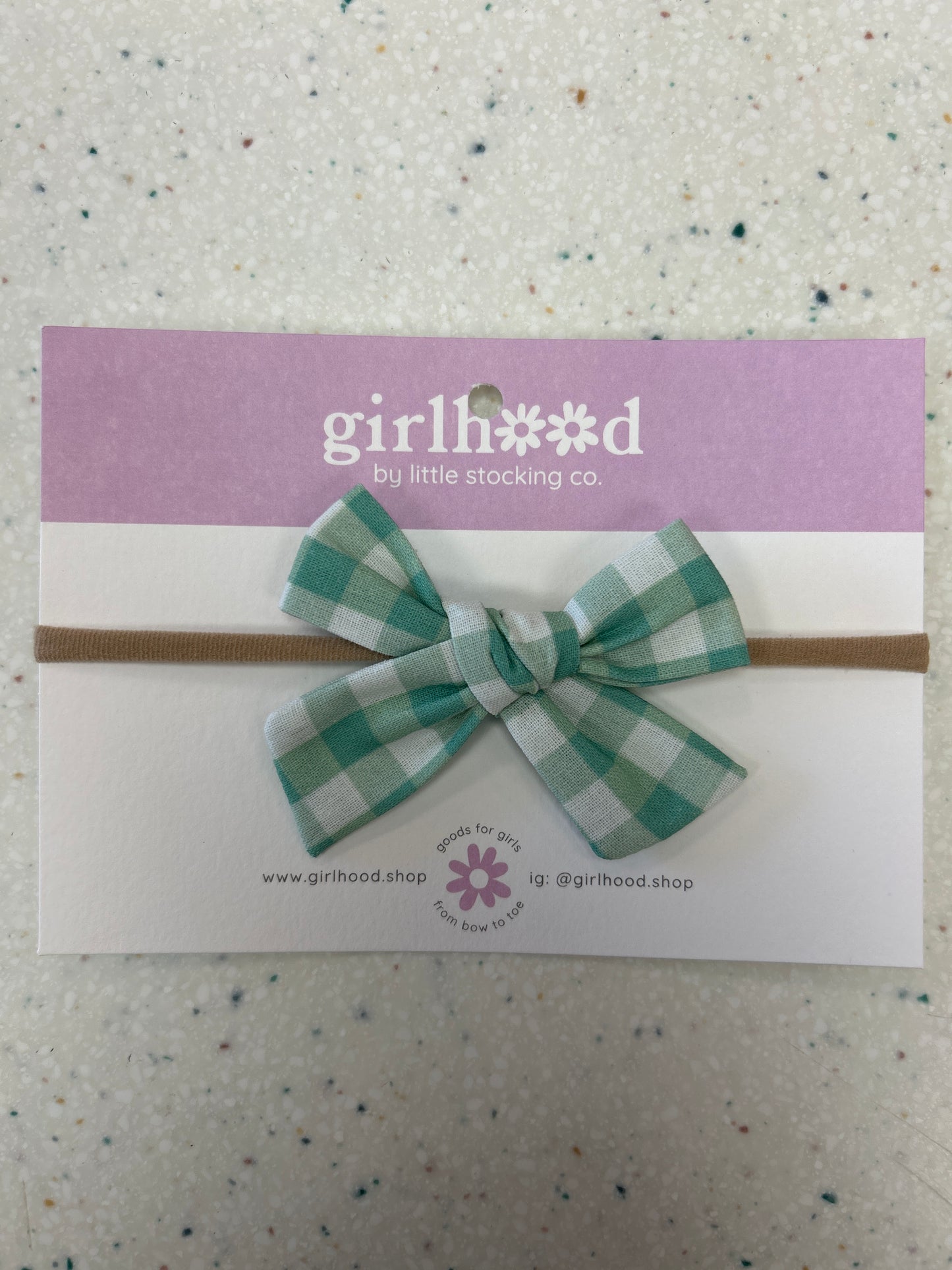 Baby Bow Headband in Green Gingham - Doodlebug's Children's Boutique