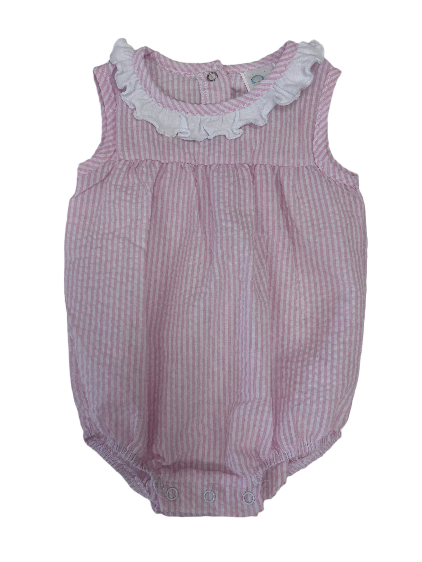 Pink Seersucker Ruffle Bubble - Doodlebug's Children's Boutique