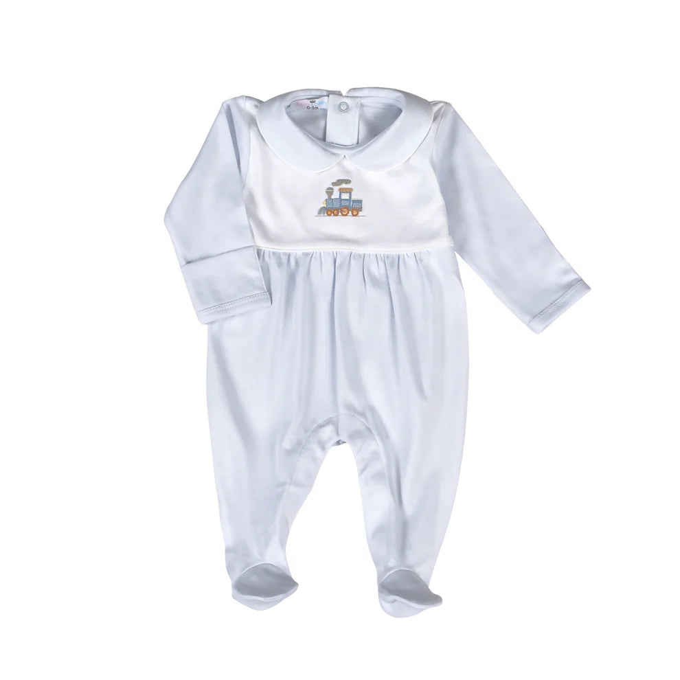 Choo Choo Train Collared Footie - Doodlebug's Children's Boutique