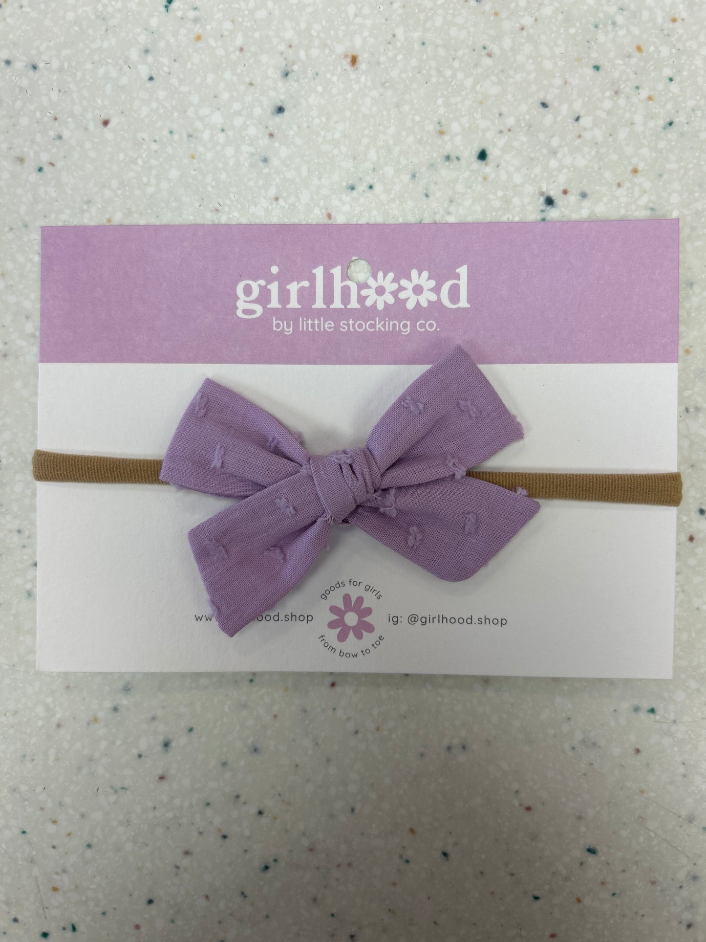 Baby Bow Headband in Lavender Swiss Dots - Doodlebug's Children's Boutique