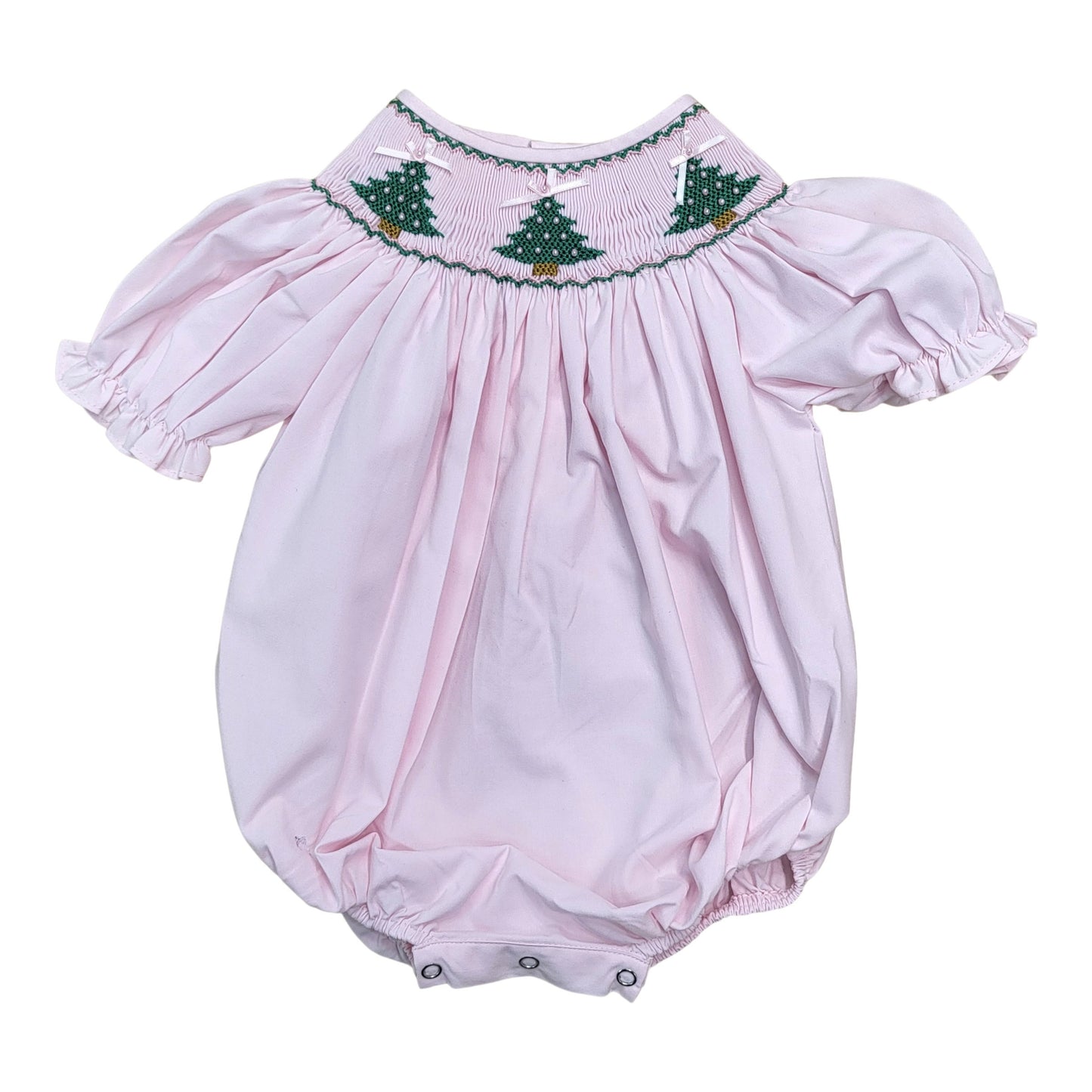 Christmas Tree Pink Smocked Bubble - Doodlebug's Children's Boutique
