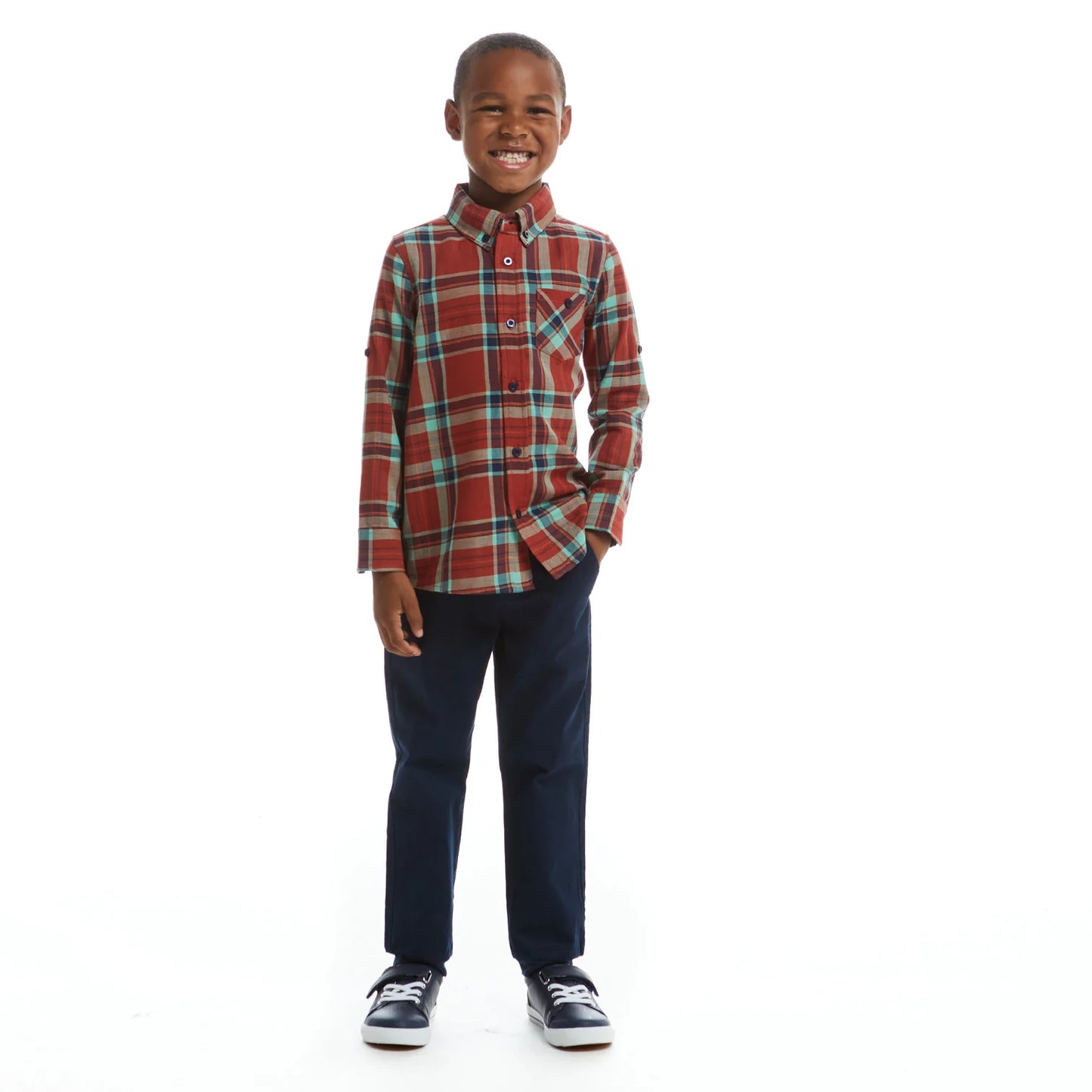 Two Piece Button Down Set in Rust Plaid - Doodlebug's Children's Boutique