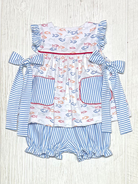 Fish Frenzy Bloomer Set with Ties - Doodlebug's Children's Boutique