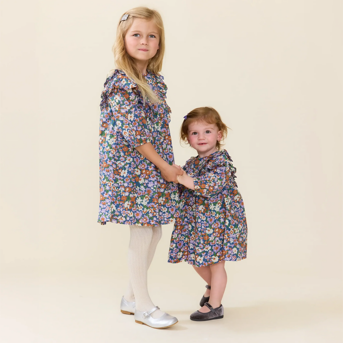 Everly Dress in True Blue Sketched Floral