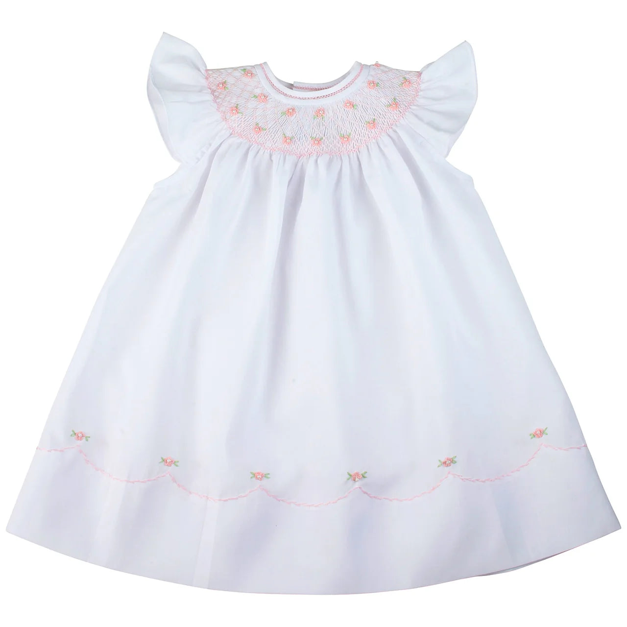 White/Pink Pearl Flower Fly Sleeve Bishop Dress - Doodlebug's Children's Boutique
