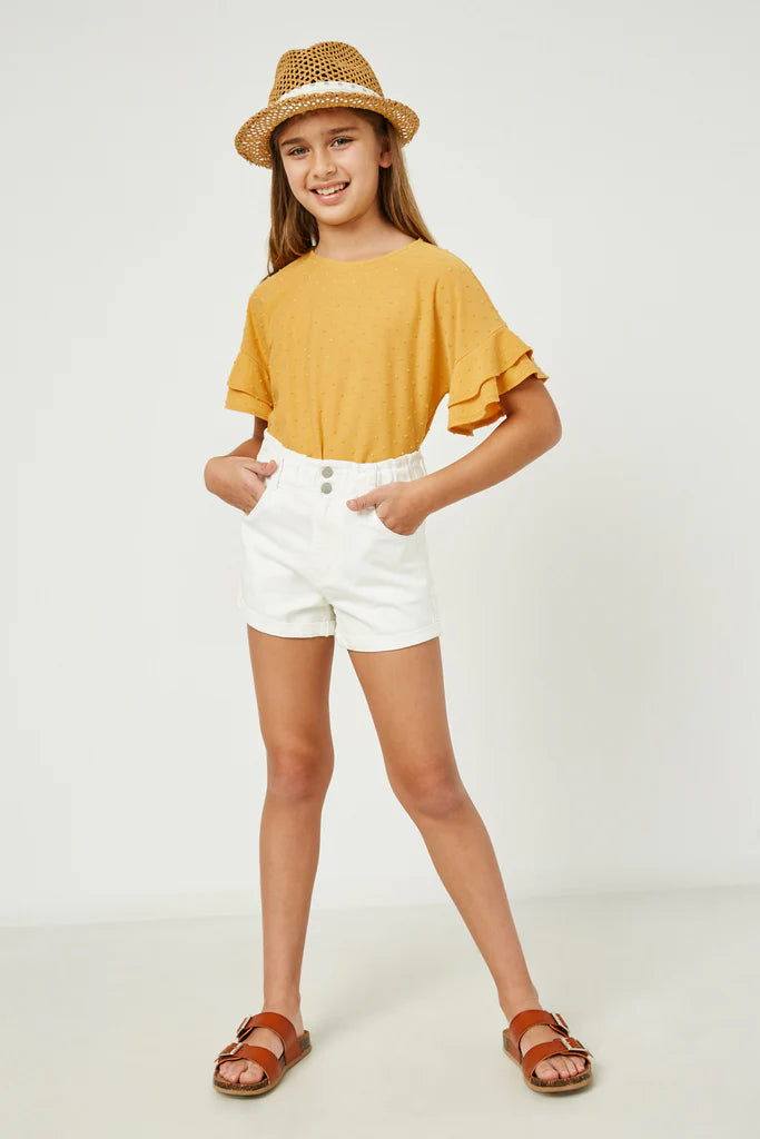 High Waisted White Denim Shorts - Doodlebug's Children's Boutique