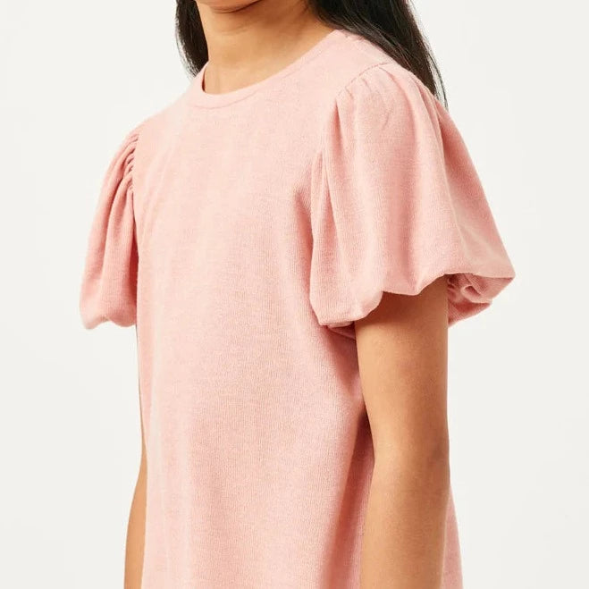 Puff Sleeve Ribbed Pink Top - Doodlebug's Children's Boutique