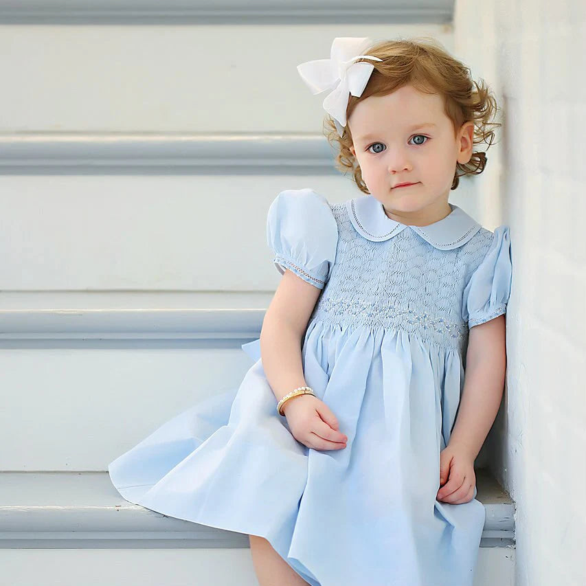 Smocked Collared Dress in Blue