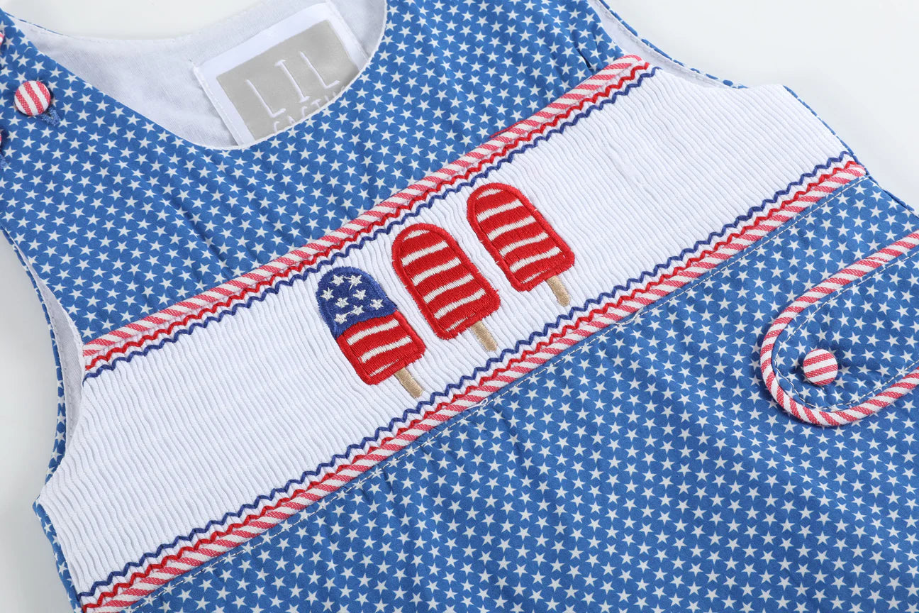 Americana Popsicles Smocked Shortalls - Doodlebug's Children's Boutique