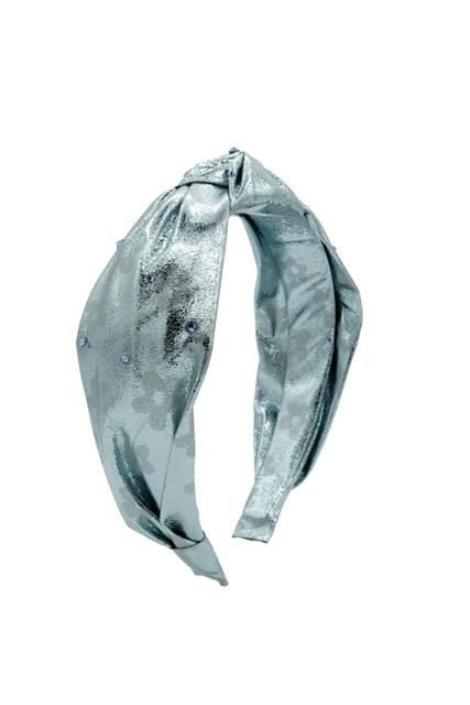 Aqua Metallic Flower Knotted Headband - Doodlebug's Children's Boutique