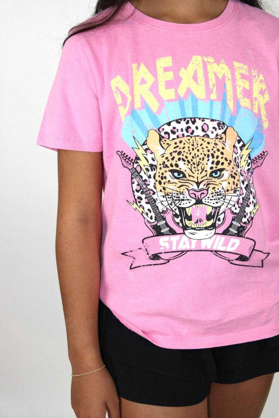 Dreamer Leopard Distressed Graphic Tee - Doodlebug's Children's Boutique