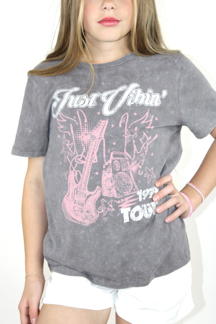 Just Vibin’ Distressed Graphic Tee - Doodlebug's Children's Boutique