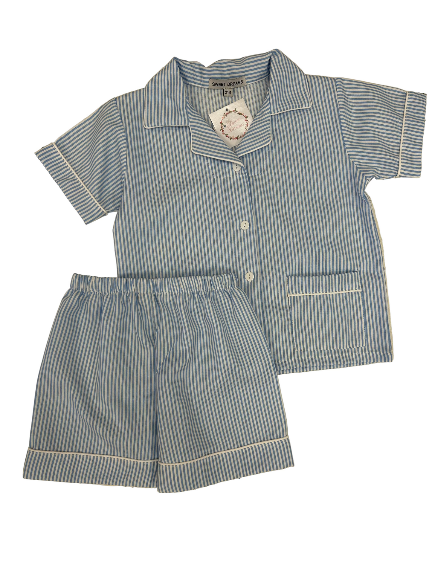Blue Stripe Pajama Shorts Set - Doodlebug's Children's Boutique