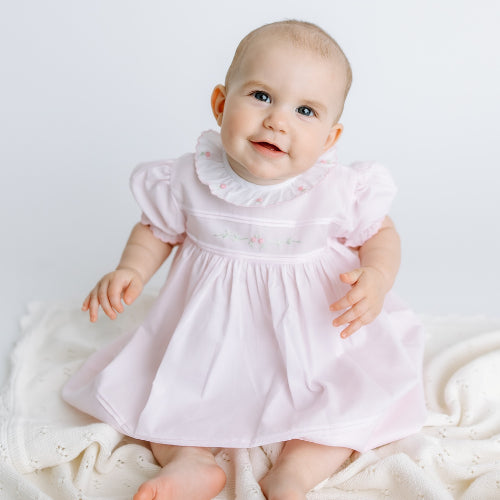 Pink/White Scalloped Rose Dress - Doodlebug's Children's Boutique