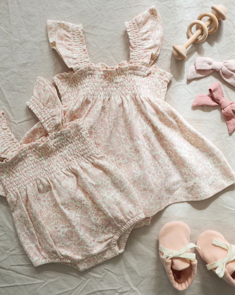 Smocked Jersey Dress in Pink Blossom - Doodlebug's Children's Boutique
