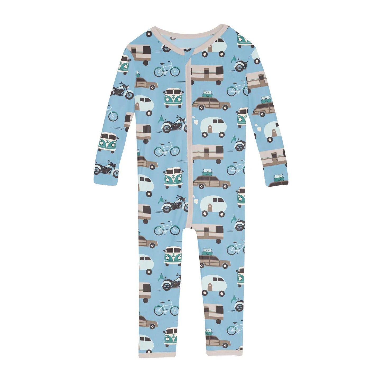 Print Convertible Sleeper with 2 Way Zipper in Seaside Blue On the Way - Doodlebug's Children's Boutique