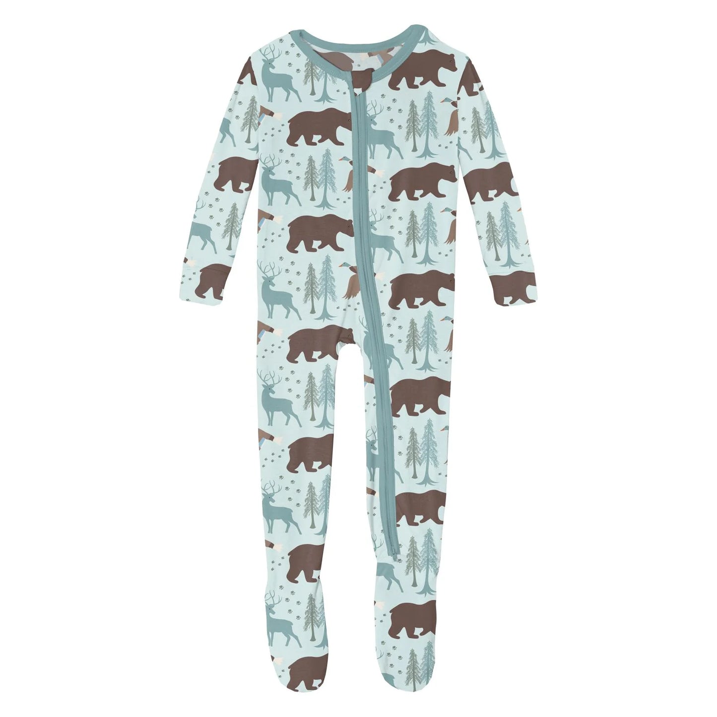 Print Footie with 2 Way Zipper in Fresh Air Forest Adventure - Doodlebug's Children's Boutique
