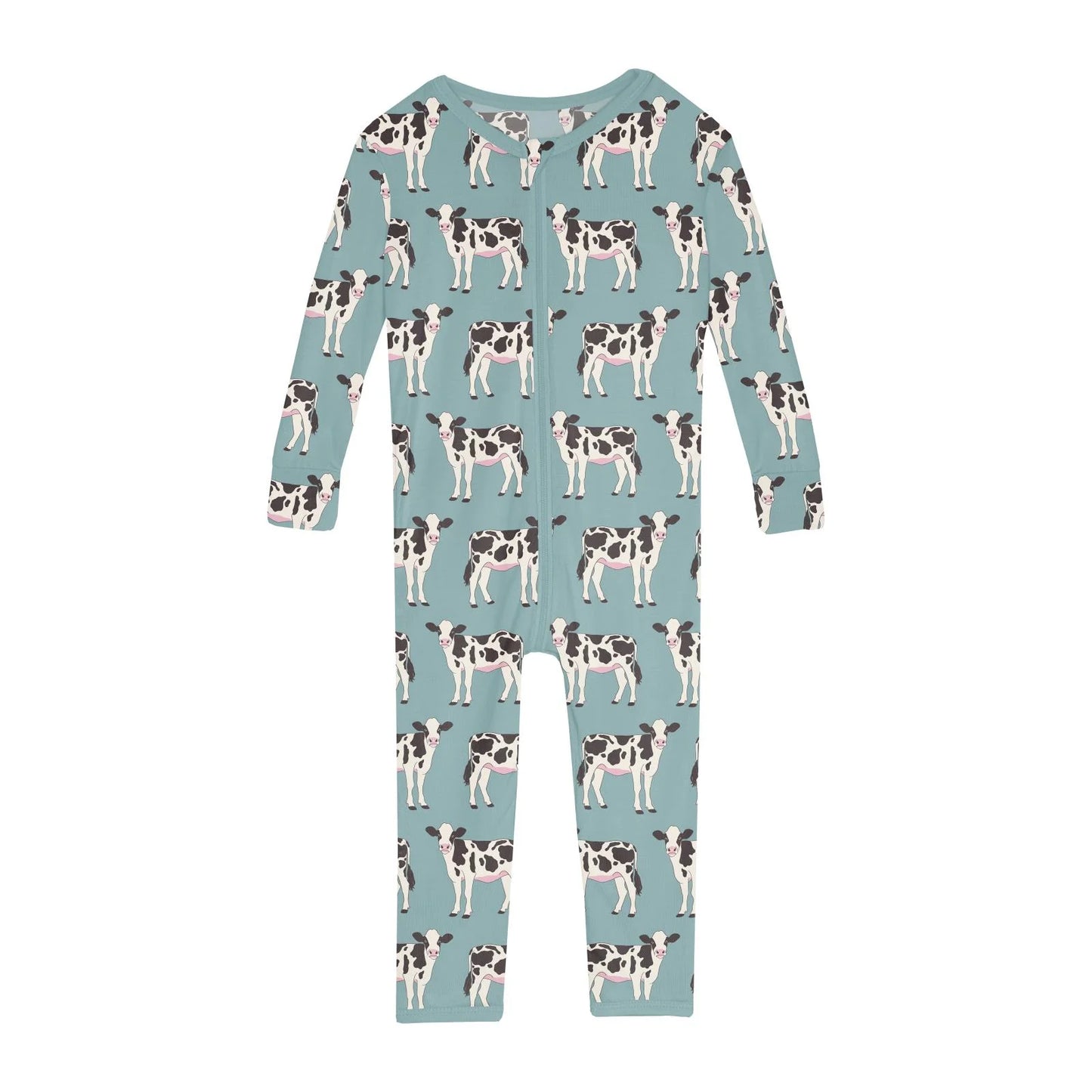 Print Convertible Sleeper with Zipper in Jade Cows - Doodlebug's Children's Boutique