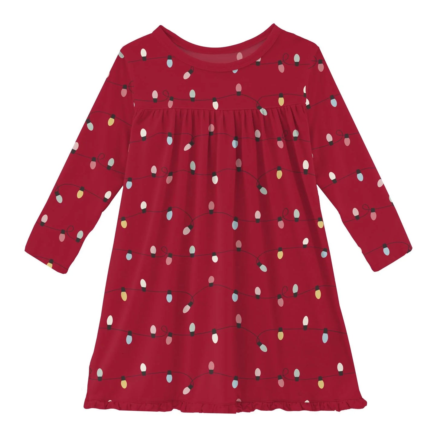 Print Long Sleeve Swing Dress in Crimson Holiday Lights - Doodlebug's Children's Boutique