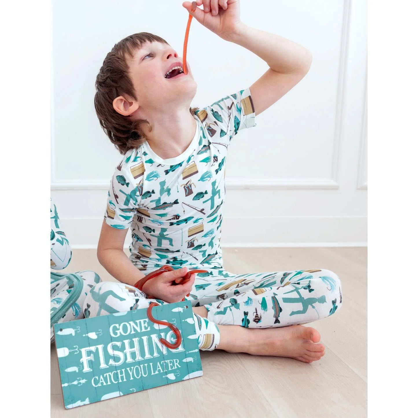 Print Short Sleeve Pajama Set in Fresh Air Fishing - Doodlebug's Children's Boutique