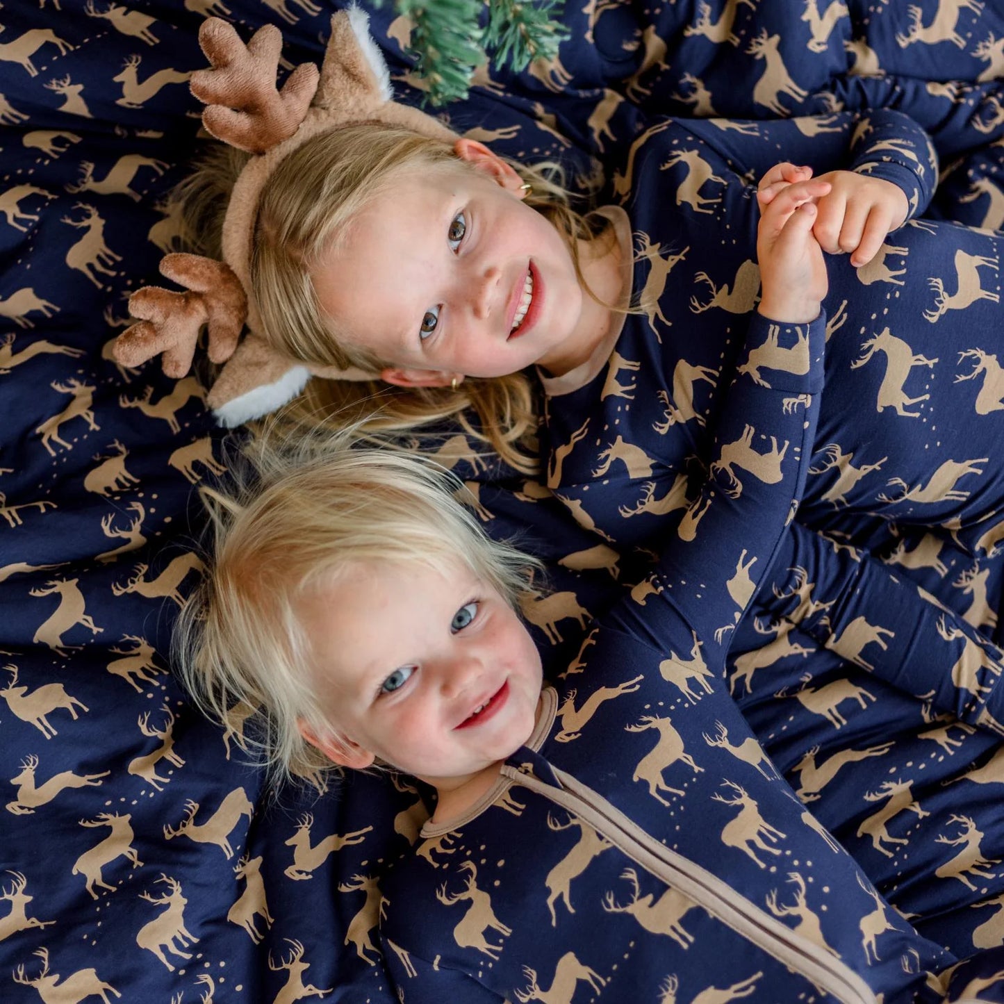 Long Sleeve Graphic Tee Pajama Set in Peacoat Elk - Doodlebug's Children's Boutique
