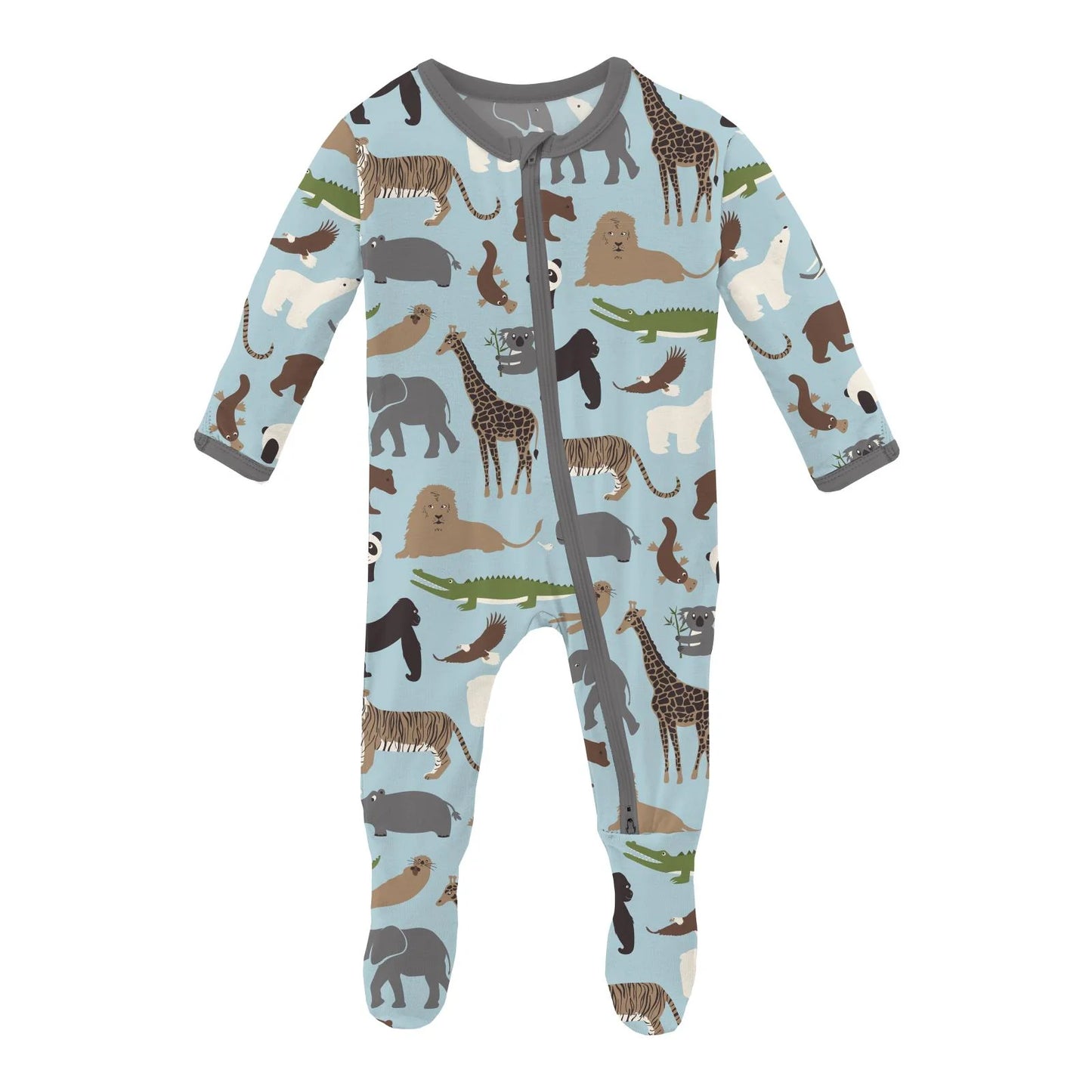 Print Footie with 2 Way Zipper in Spring Sky Zoo - Doodlebug's Children's Boutique