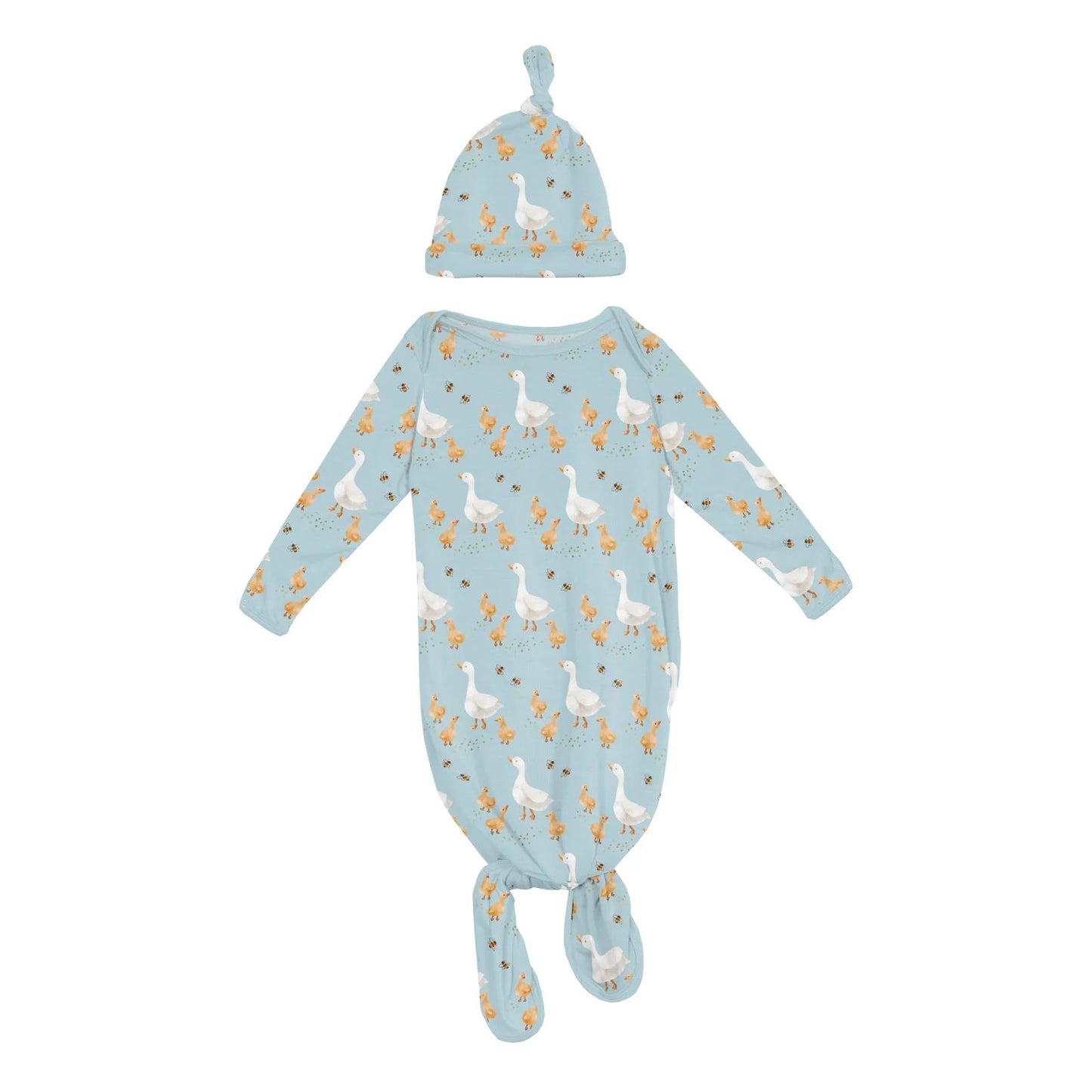 Print Knotted Gown & Hat in Spring Sky Feeding Ducks - Doodlebug's Children's Boutique