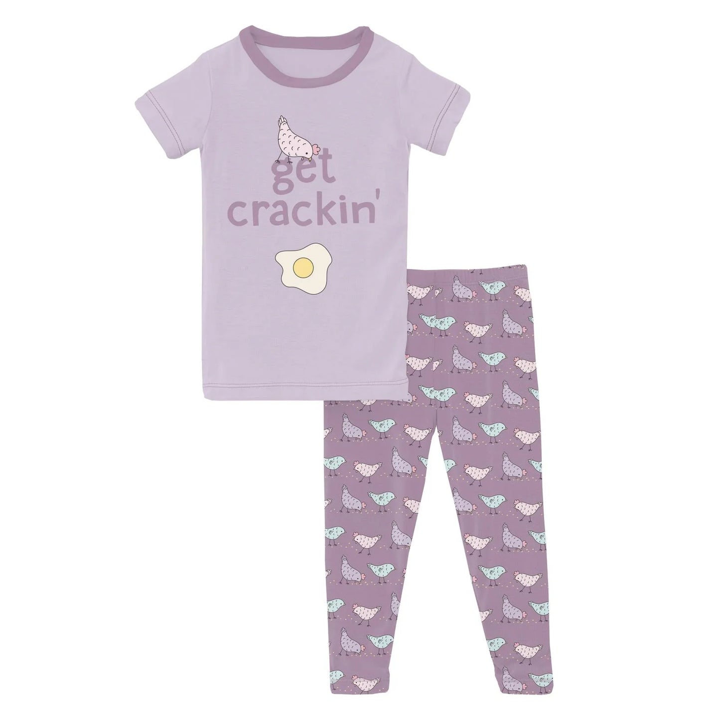 Short Sleeve Graphic Tee Pajama Set in Lavender Chickens - Doodlebug's Children's Boutique