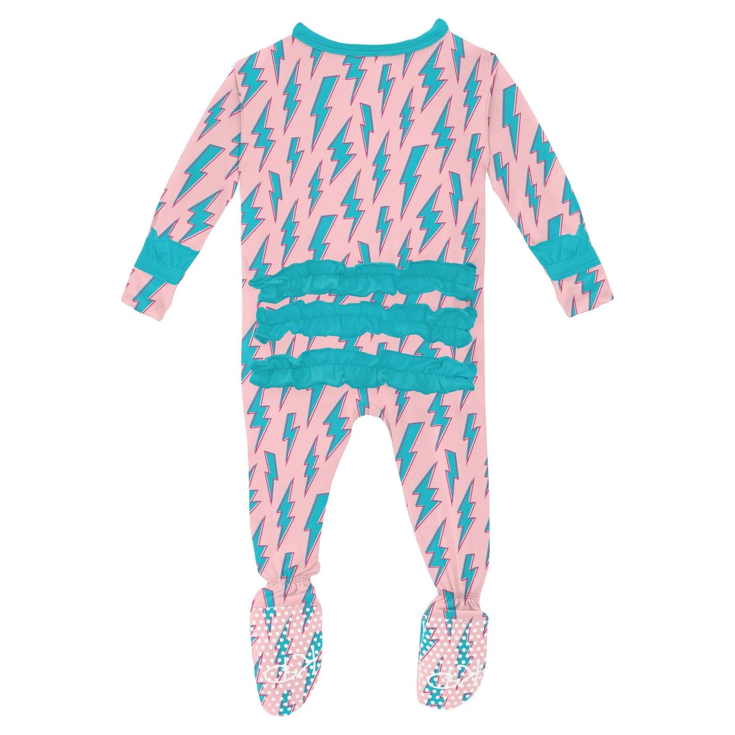 Print Classic Ruffle Footie with 2 Way Zipper in Lotus Lightning - Doodlebug's Children's Boutique